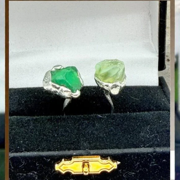 Sea Glass Balance Ring With Upcycled Silver Spoon Band Artisan Crafted Adjust. - Picture 6 of 14